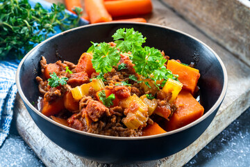 Mince beef and sweet potato stew