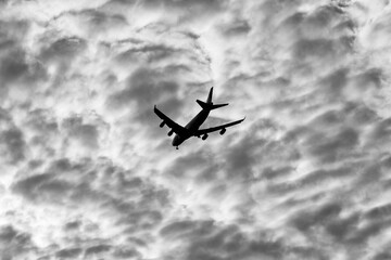 Airplane in the sky.
