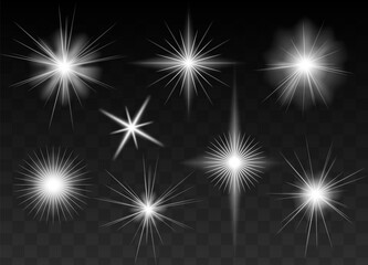 Glowing stars and lights with transparency on dark background