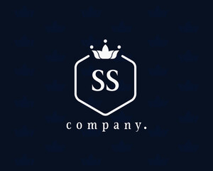 Elegant letter SS crown logo vector template. Graceful typographic emblem. Creative vintage sign for book design, brand name, business card, restaurant, boutique, hotel, cafe, identity, label, badge.