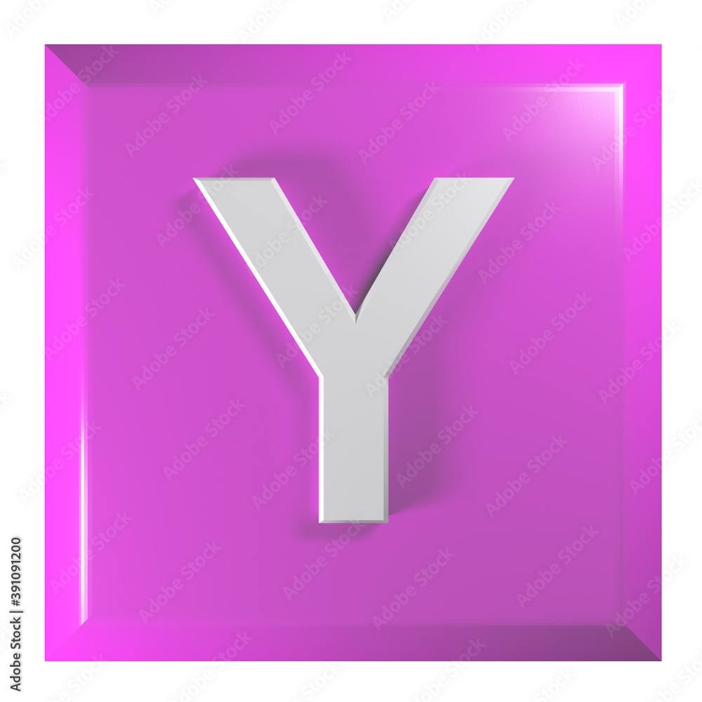 Fototapete pink square push button with the alphabetic letter y - 3d rendering illustration