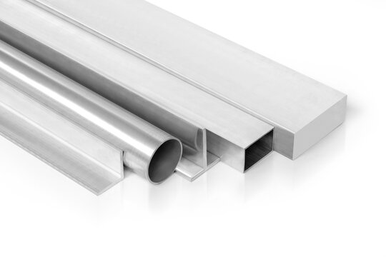 Aluminium bars stacked on white background