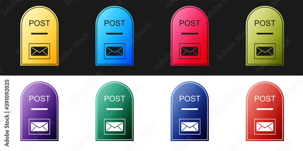 Poster set mail box icon. post box icon isolated on black and white background. vector.