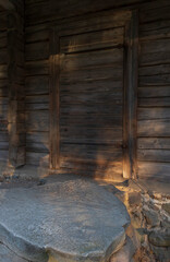 Fototapeta na wymiar Old wooden door in a log house