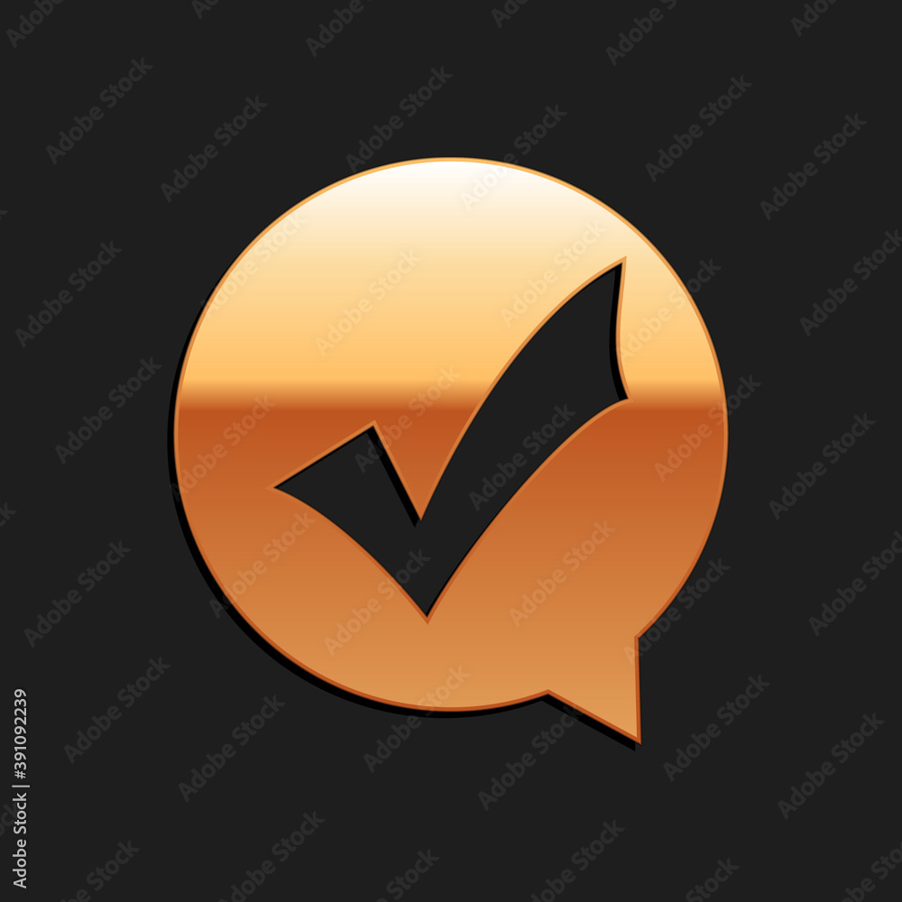 Aufkleber gold check mark in circle icon isolated on black background. choice button sign. checkmark symbol. s