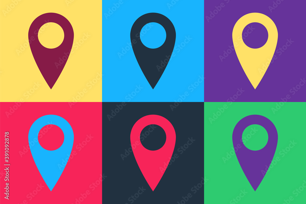 Poster pop art location icon isolated on color background. pointer symbol. navigation map, gps, direction, 