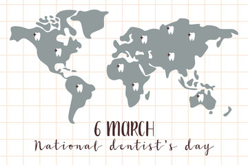 National Dentist's Day. Oral care. Dental cleaning tools. Dental hygiene, teeth care. Vector flat cartoon illustration
