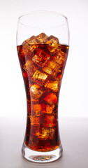 cola with ice cubes isolated