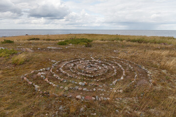 Fototapeta na wymiar Ancient stone labyrinth on the island in Baltic sea