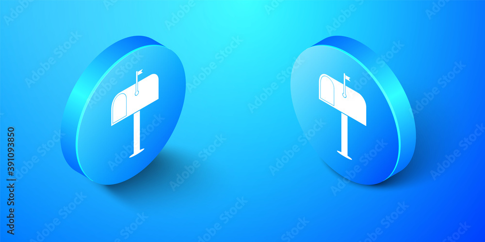 Aufkleber isometric mail box icon isolated on blue background. mailbox icon. mail postbox on pole with flag. b