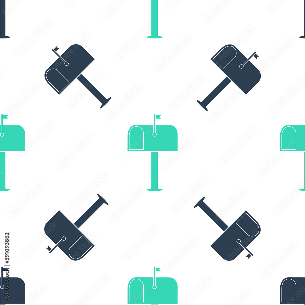 Poster green mail box icon isolated seamless pattern on white background. mailbox icon. mail postbox on pol