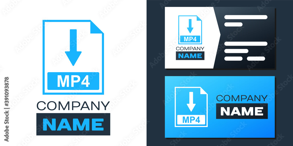 Poster logotype mp4 file document icon. download mp4 button icon isolated on white background. logo design 