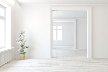 White empty room. Scandinavian interior design. 3D illustration