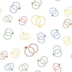 Color Wedding rings icon isolated seamless pattern on white background. Bride and groom jewelery sign. Marriage icon. Diamond ring. Vector.