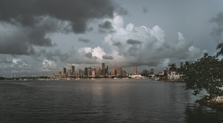 city skyline sky miami florida usa views panoramic buildings sea cloudy day 

