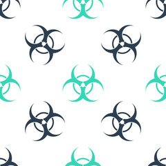 Green Biohazard symbol icon isolated seamless pattern on white background. Vector.