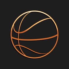 Gold Basketball ball icon isolated on black background. Sport symbol. Long shadow style. Vector.