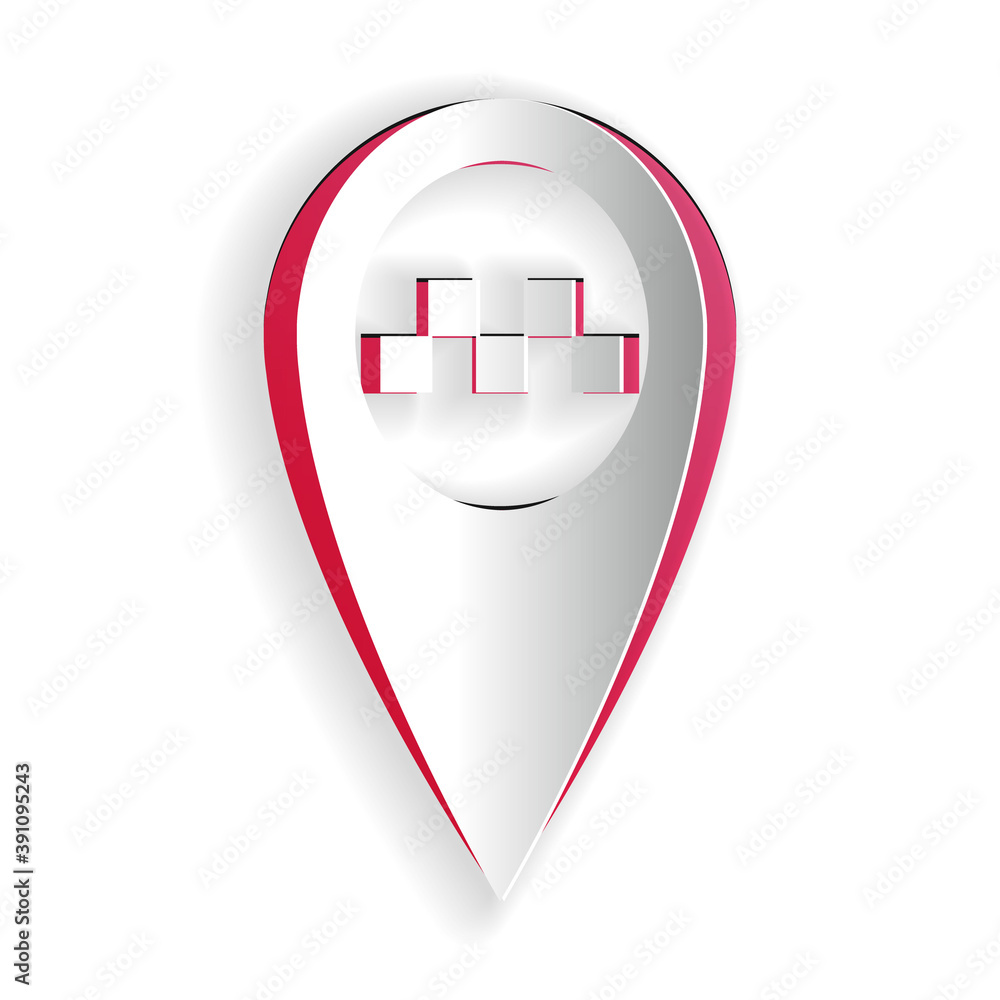 Poster paper cut map pointer with taxi icon isolated on white background. paper art style. vector.