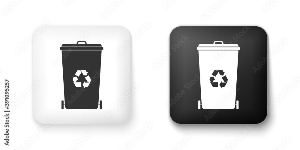 Poster black and white recycle bin with recycle symbol icon isolated on white background. trash can icon. g
