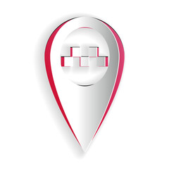Obraz premium Paper cut Map pointer with taxi icon isolated on white background. Paper art style. Vector.