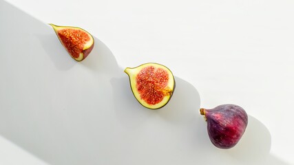 Bright juicy ripe figs on a white background cut into pieces. The concept of healthy food.