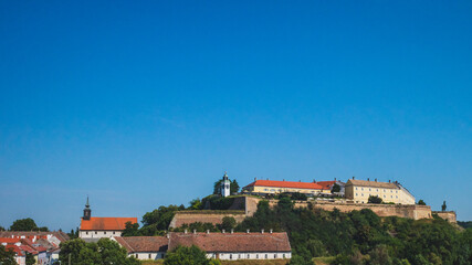 Fototapeta na wymiar Petrovaradin Fortress under blue sky, in Novi Sad, Serbia