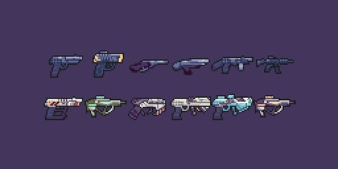 Pixel Art Guns and Sci-Fi Guns Icons created in 32x32 resolution