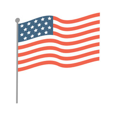 The USA waving flag vector flat illustration isolated on white background. American flag. The national symbol of the United States of America. America or Independence Day concept.