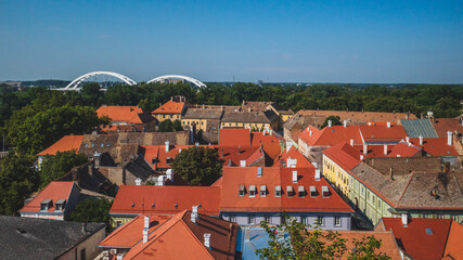 Fototapeta na wymiar View of the town of Petrovaradin from Petrovaradin Fortress, Novi Sad, Serbia
