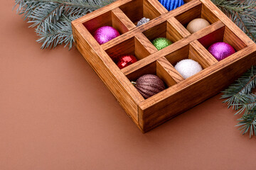 Christmas bright colored decorative background with New Year decorations