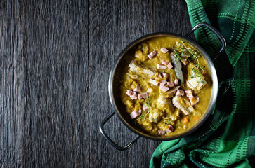 green pea soup with pork ribs and ham