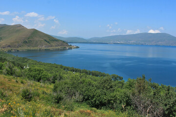 Fototapeta na wymiar Lake Sevan - the largest lake in Armenia and the Caucasus region