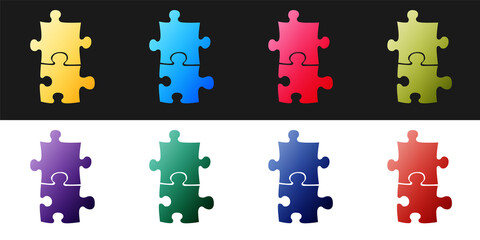 Set Piece of puzzle icon isolated on black and white background. Business, marketing, finance, template, layout, infographics, internet concept. Vector.