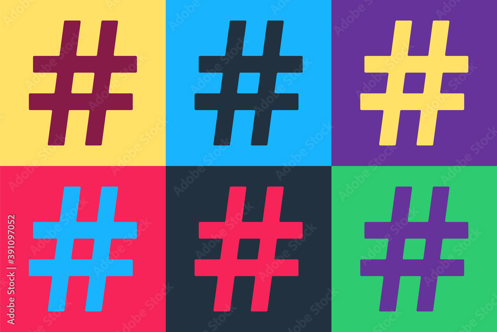 Aufkleber pop art hashtag icon isolated on color background. social media symbol. modern ui website navigation