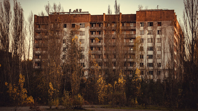 House at sunset in Chernobyl