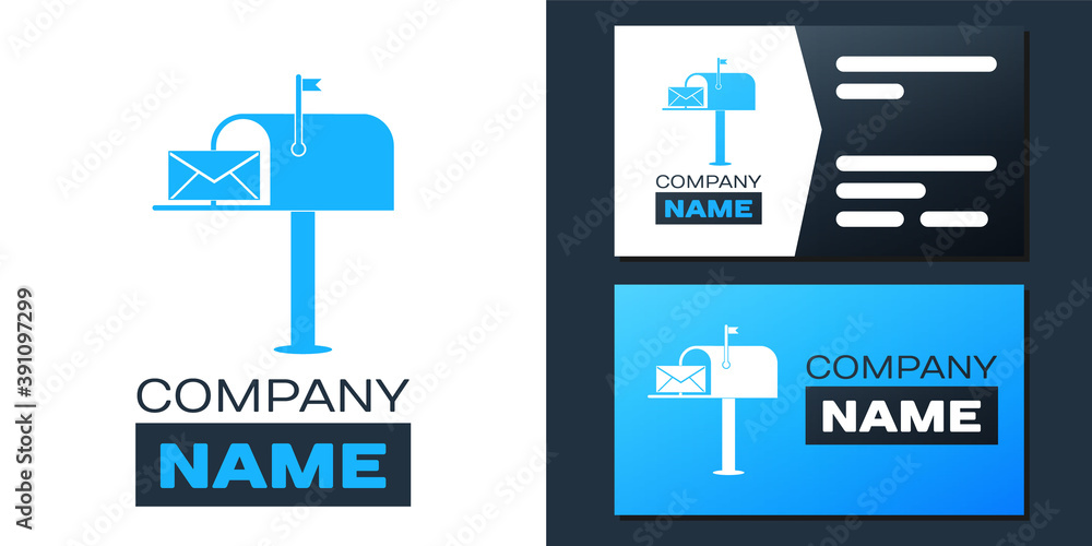 Poster logotype open mail box with an envelope icon isolated on white background. logo design template elem