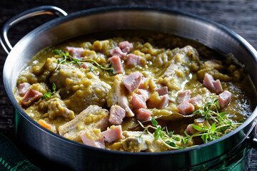 green pea soup with pork ribs and ham