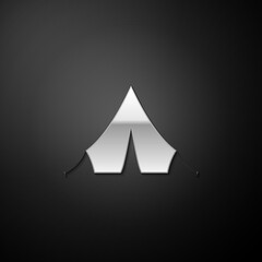 Fototapeta premium Silver Tourist tent icon isolated on black background. Long shadow style. Vector.