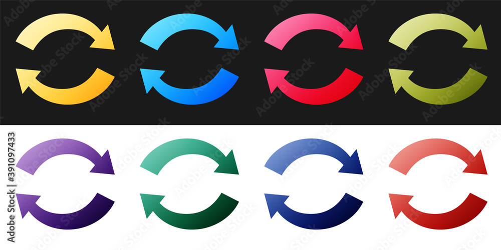 Poster set refresh icon isolated on black and white background. reload symbol. rotation arrows in a circle 