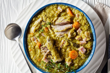 green pea soup with pork ribs and ham