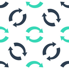 Green Refresh icon isolated seamless pattern on white background. Reload symbol. Rotation arrows in a circle sign. Vector.