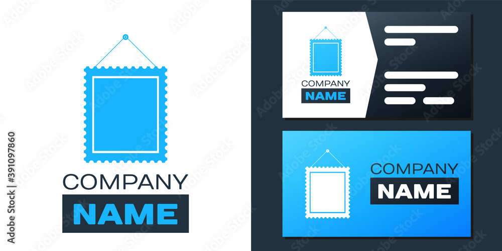 Aufkleber logotype rectangular picture frame hanging on the wall icon isolated on white background. logo desig