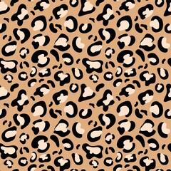 Abstract wild animal skin leopard seamless pattern design on beige background. Jaguar, leopard, cheetah, panther fur, camouflage backdrop. Vector illustration design for wrapping, wallpaper, textile