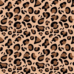 Abstract wild animal skin leopard seamless pattern design on beige background. Jaguar, leopard, cheetah, panther fur, camouflage backdrop. Vector illustration design for wrapping, wallpaper, textile
