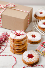 Linzer Christmas cookies ready as a present