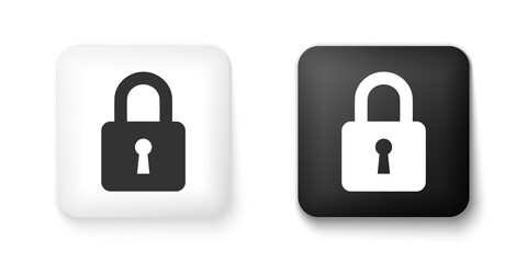 Black and white Lock icon isolated on white background. Padlock sign. Security, safety, protection, privacy concept. Square button. Vector.
