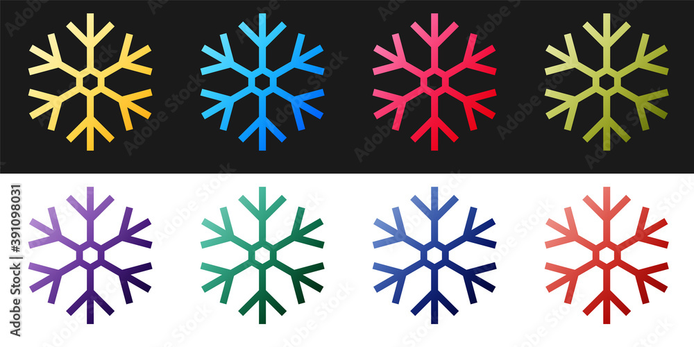 Poster set snowflake icon isolated on black and white background. vector.