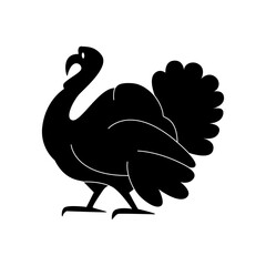 Hand drawn silhouette of turkey isolated on white background. Happy Thanksgiving . Harvest season. Vector doodle illustration. Design for print, logo, card
