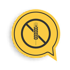 Black Gluten free grain icon isolated on white background. No wheat sign. Food intolerance symbols. Yellow speech bubble symbol. Vector.