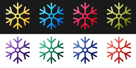 Set Snowflake icon isolated on black and white background. Vector.
